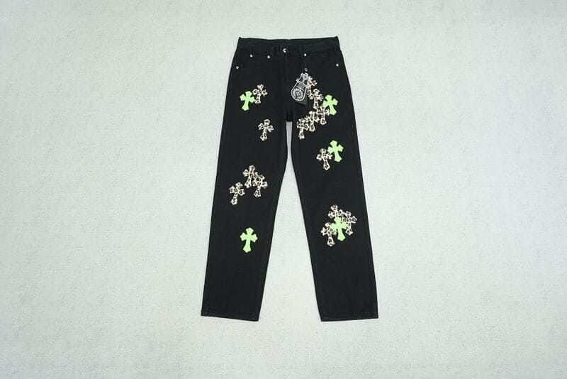 Calça Jeans Chrome Hearts Green & Leopard Cross