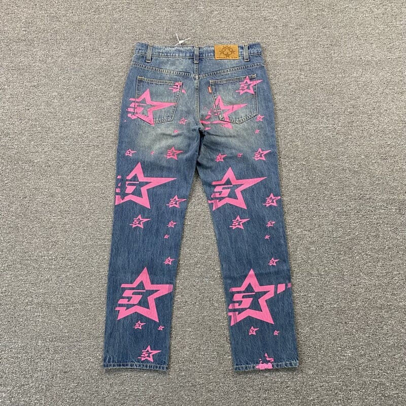 Calça Jeans Sp5der Pink Stars