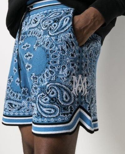 Pronta Entrega - Amiri Bandana Crochet Basketball Shorts Blue